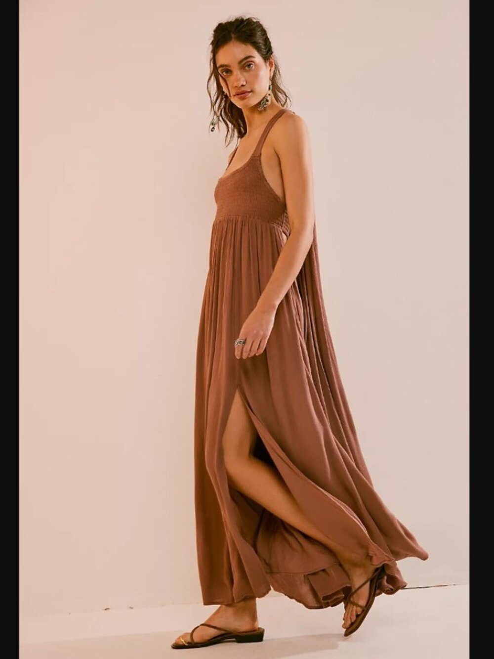 Free People Brown Maxi Dress with Side Slit - Picture 2 of 13